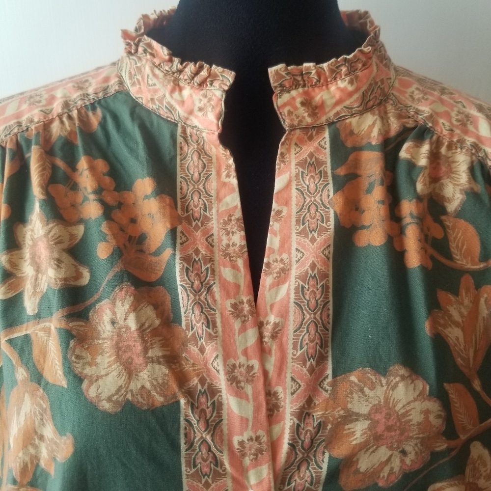 FREE PEOPLE Floral Gardens Forest Combo Button Front Pockets Shirt Large - Picture 2 of 10